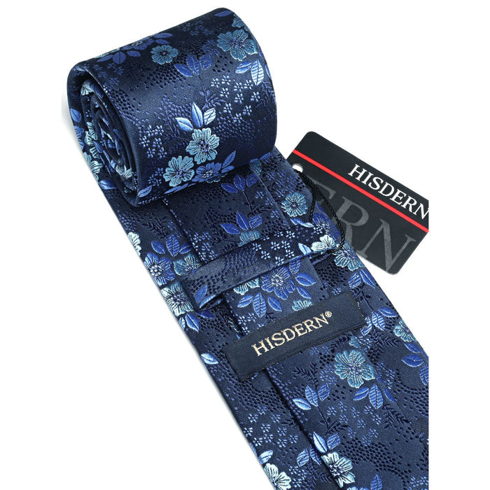 Floral Tie Handkerchief Set - BLUE