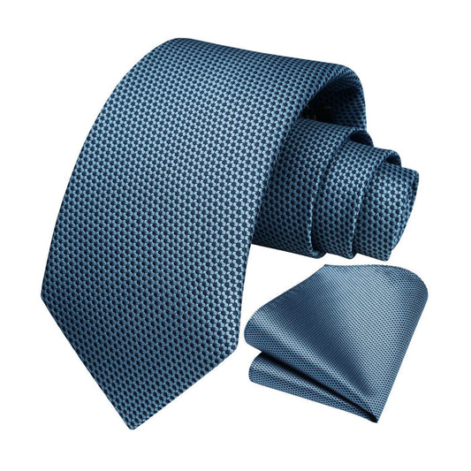 Houndstooth Tie Handkerchief Set - BLUE-5