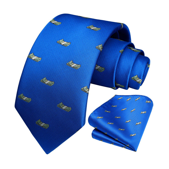 Pattern Tie Handkerchief Set - BLUE