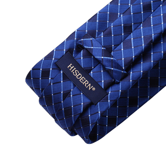 Plaid Tie Handkerchief Set - BLUE-3