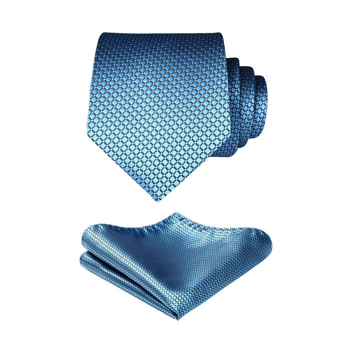 Plaid Tie Handkerchief Set - 053-BLUE