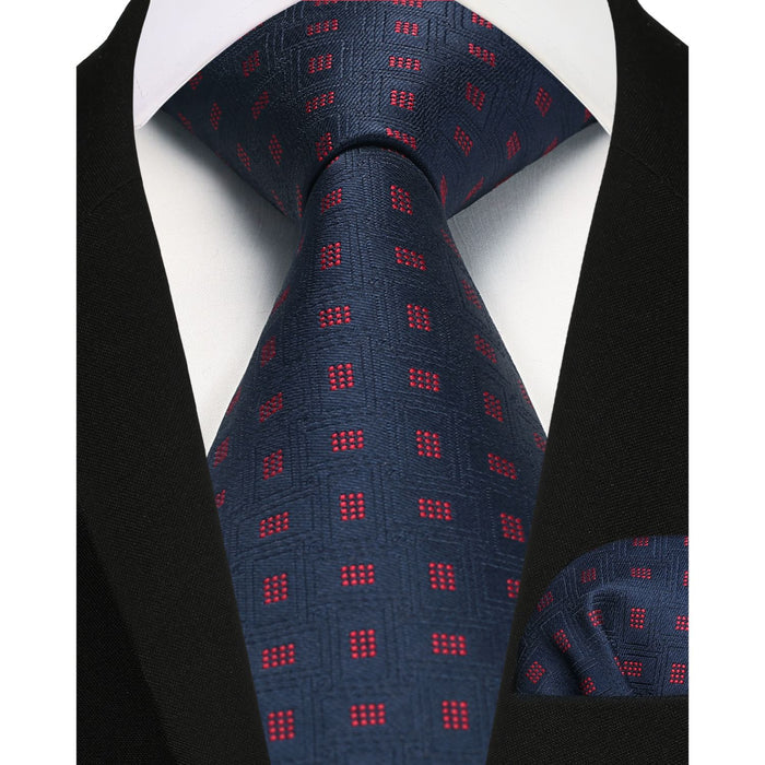 Plaid Tie Handkerchief Set - BLUE