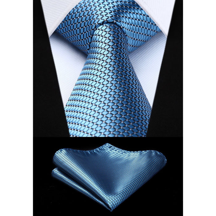Plaid Tie Handkerchief Set - 053-BLUE