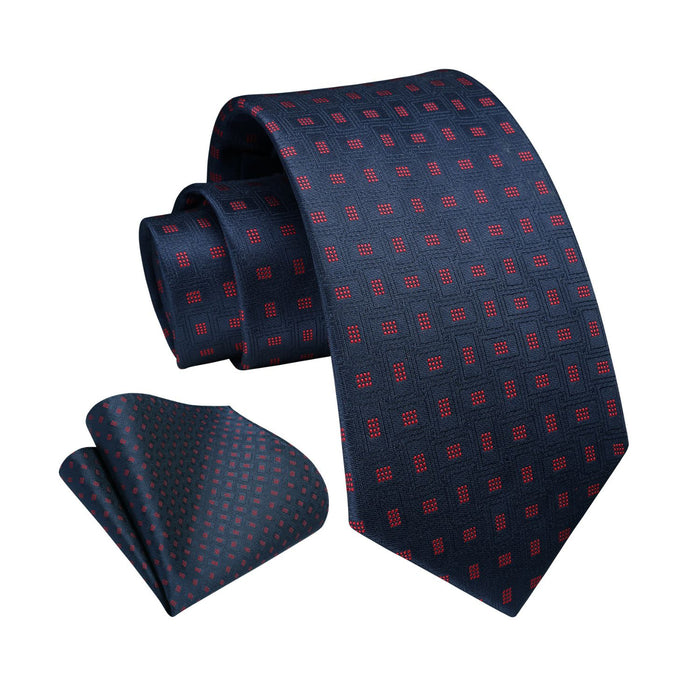 Plaid Tie Handkerchief Set - BLUE