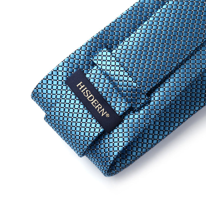 Plaid Tie Handkerchief Set - 053-BLUE