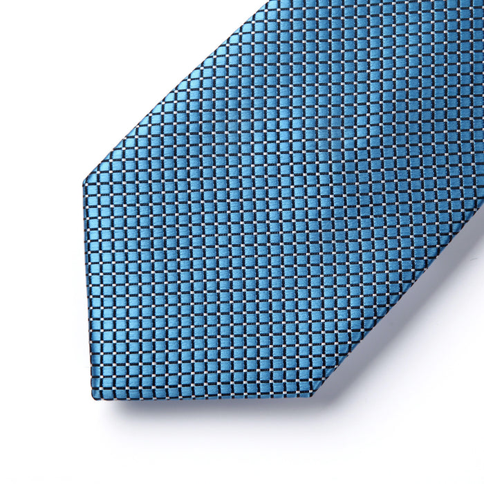 Plaid Tie Handkerchief Set - 053-BLUE