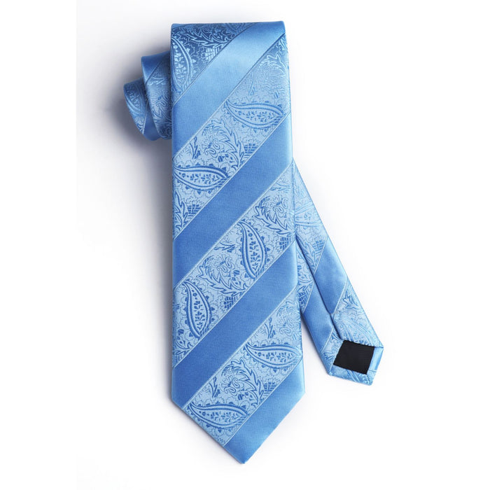 Stripe Tie Handkerchief Cufflinks - B1-BLUE