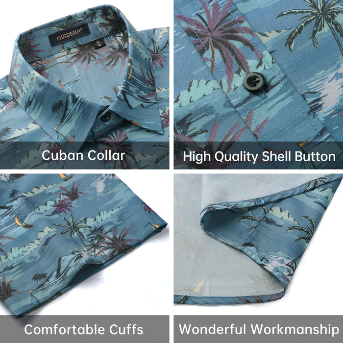 Hawaiian Tropical Shirts with Pocket - B-01 BLUE