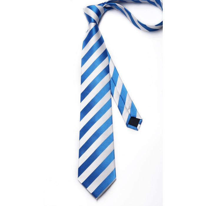 Stripe Tie Handkerchief Cufflinks - C01-BLUE & WHITE