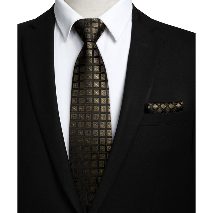 Plaid Tie Handkerchief Set - BROWN