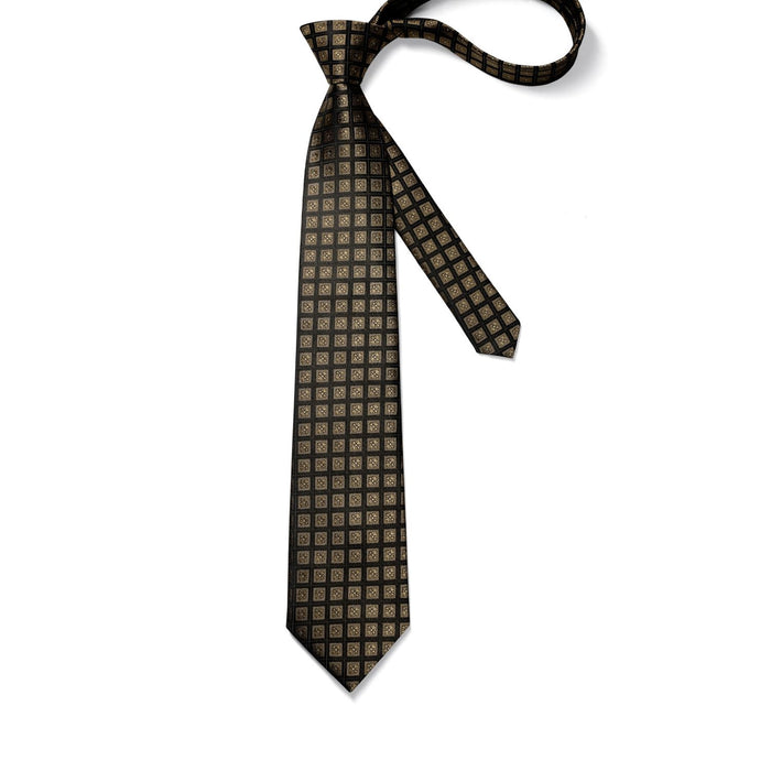 Plaid Tie Handkerchief Set - BROWN