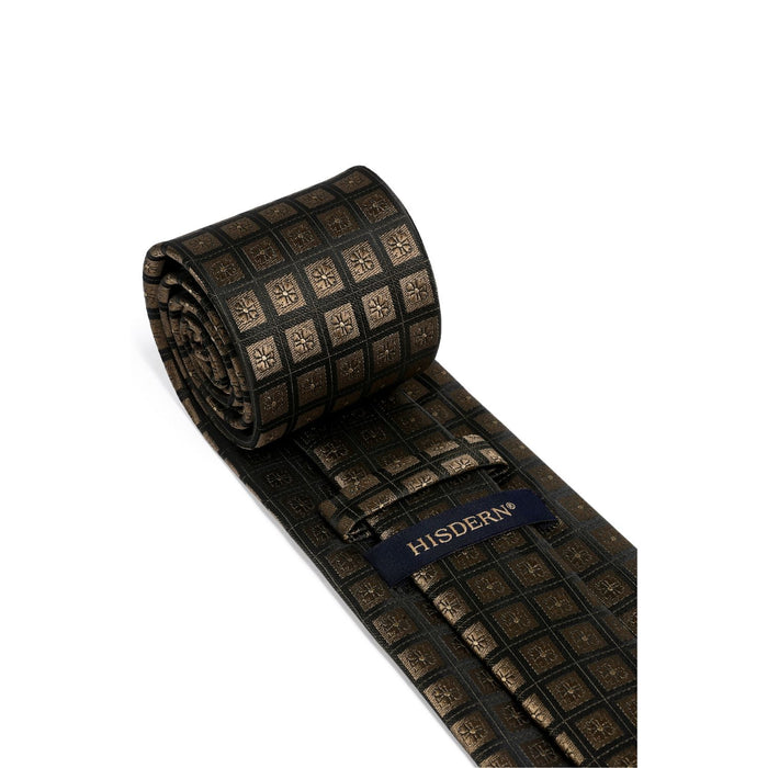 Plaid Tie Handkerchief Set - BROWN