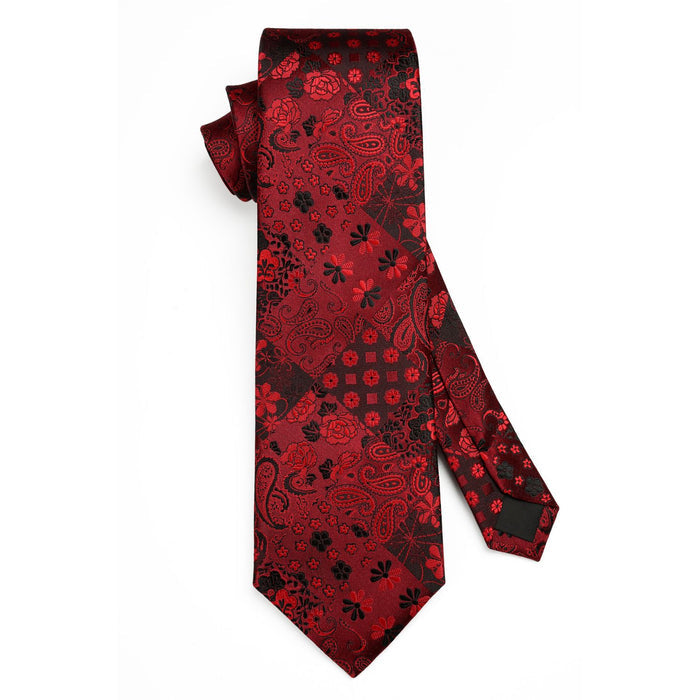 Floral Tie Handkerchief Set - A5-BURGUNDY