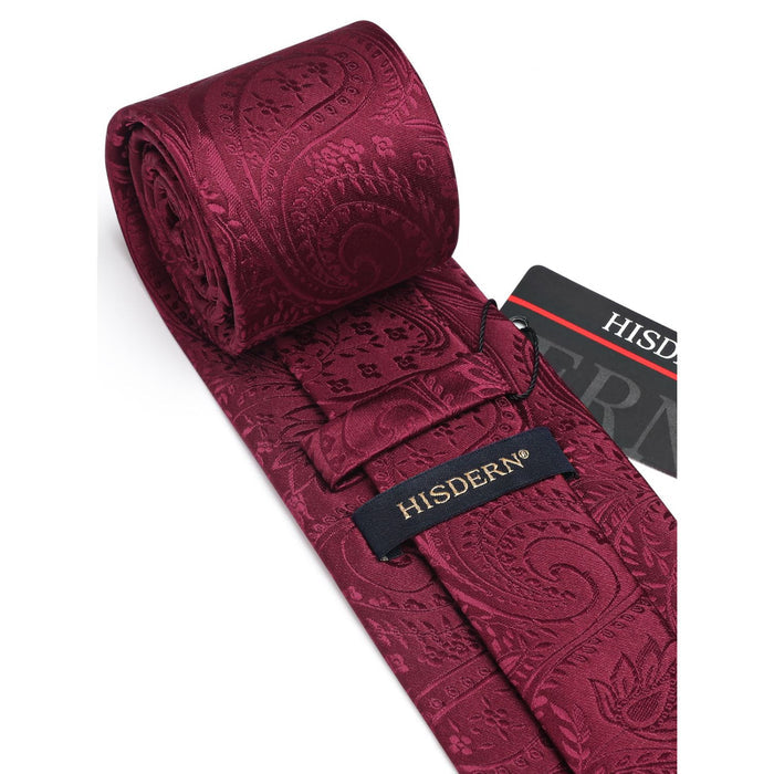 Floral Tie Handkerchief Set - BURGUNDY