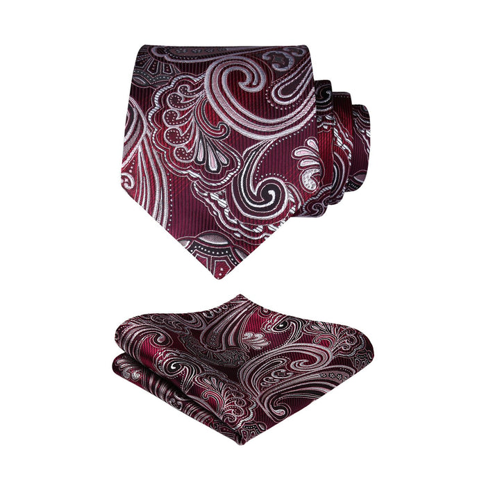 Paisley Tie Handkerchief Set - BURGUNDY/GRAY
