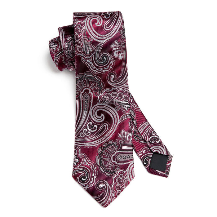 Paisley Tie Handkerchief Set - BURGUNDY/GRAY