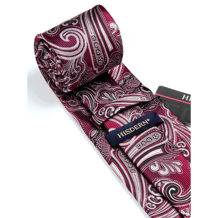 Paisley Tie Handkerchief Set - BURGUNDY/GRAY