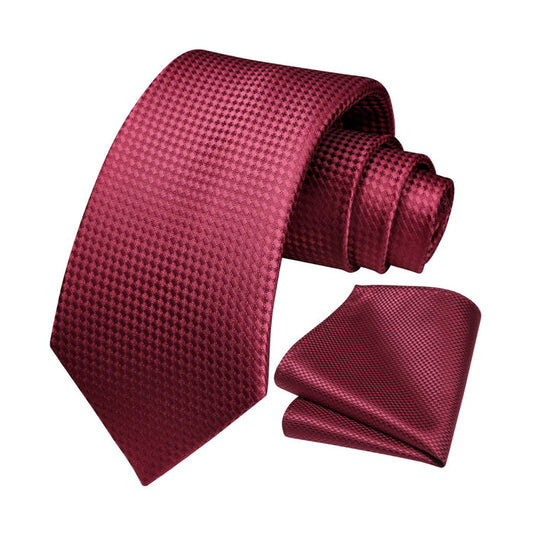 Houndstooth Tie Handkerchief Set - BURGUNDY-1