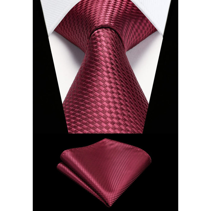 Houndstooth Tie Handkerchief Set - BURGUNDY-1