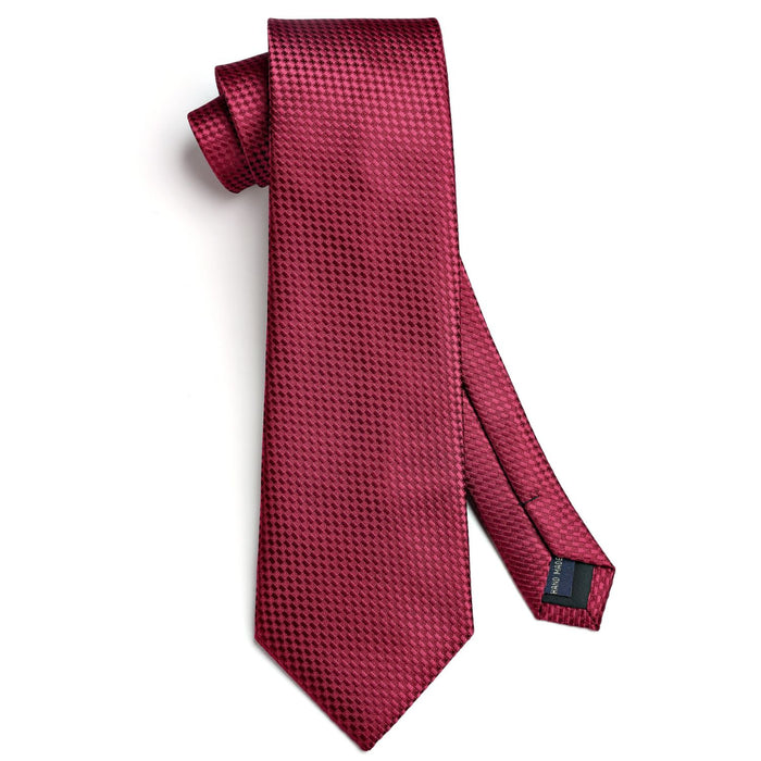 Houndstooth Tie Handkerchief Set - BURGUNDY-1