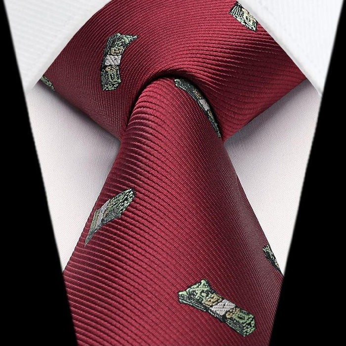Pattern Tie Handkerchief Set - BURGUNDY-2