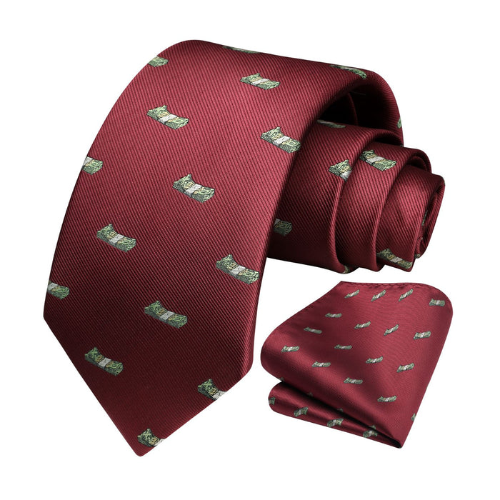 Pattern Tie Handkerchief Set - BURGUNDY-2