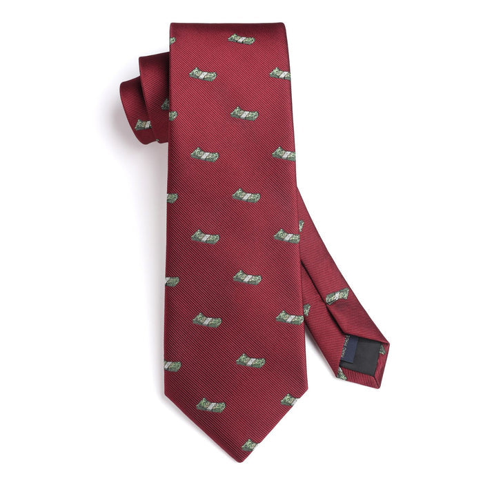 Pattern Tie Handkerchief Set - BURGUNDY-2