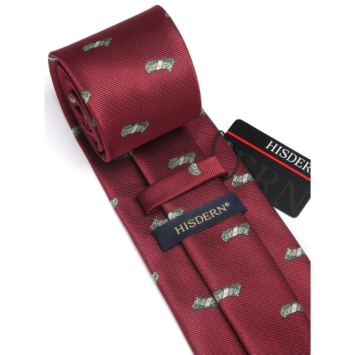 Pattern Tie Handkerchief Set - BURGUNDY-2