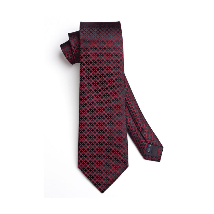 Plaid Tie Handkerchief Set - BURGUNDY-3