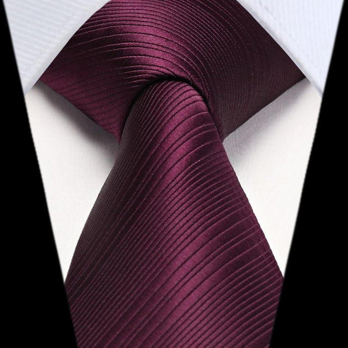 Stripe Tie Handkerchief Set - BURGUNDY-1