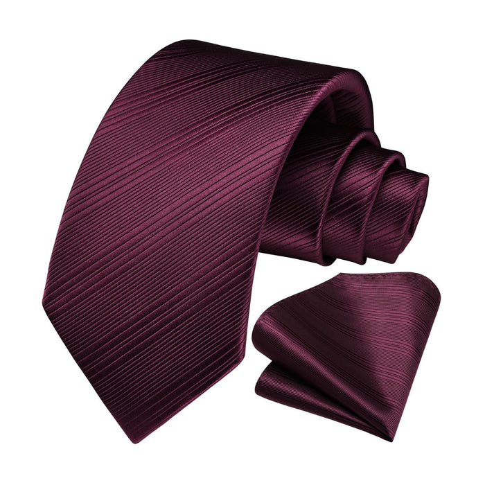 Stripe Tie Handkerchief Set - BURGUNDY-1