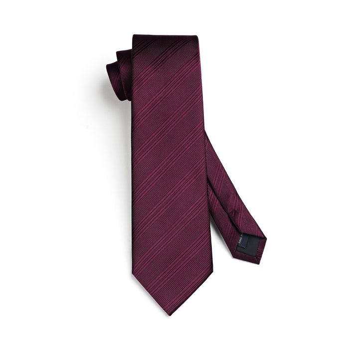 Stripe Tie Handkerchief Set - BURGUNDY-1