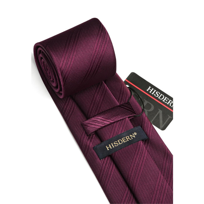 Stripe Tie Handkerchief Set - BURGUNDY-1
