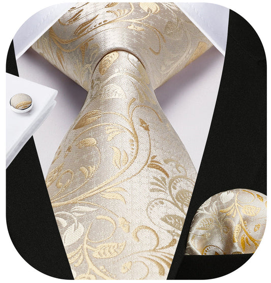 Floral Tie Handkerchief Cufflinks - CHAMPAGNE