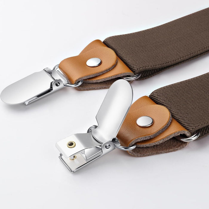 Y-shaped Adjustable Suspender with 4 Clips - 13 BROWN