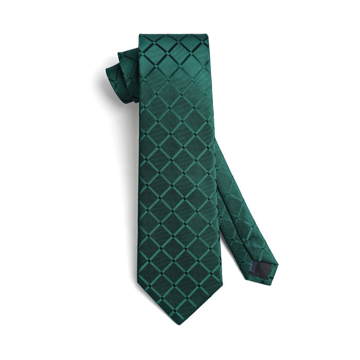 Plaid Tie Handkerchief Cufflinks Clip - DARK GREEN
