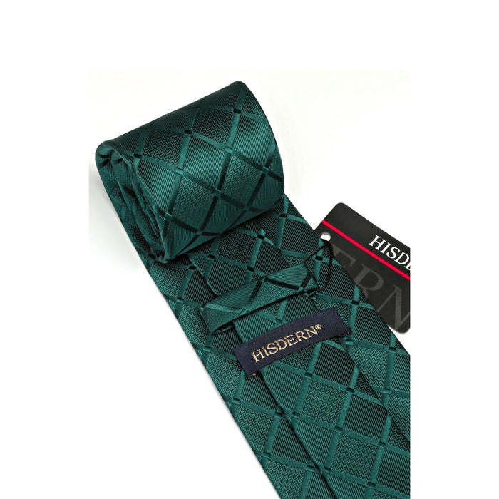 Plaid Tie Handkerchief Cufflinks Clip - DARK GREEN