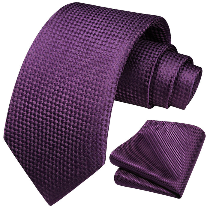 Houndstooth Tie Handkerchief Set - DARK PURPLE