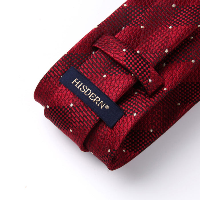 Plaid Tie Handkerchief Set - B-DARK RED