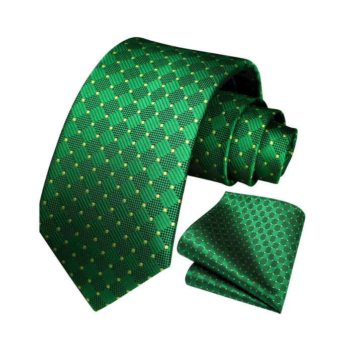 Plaid Tie Handkerchief Set - B-EMERALD GREEN