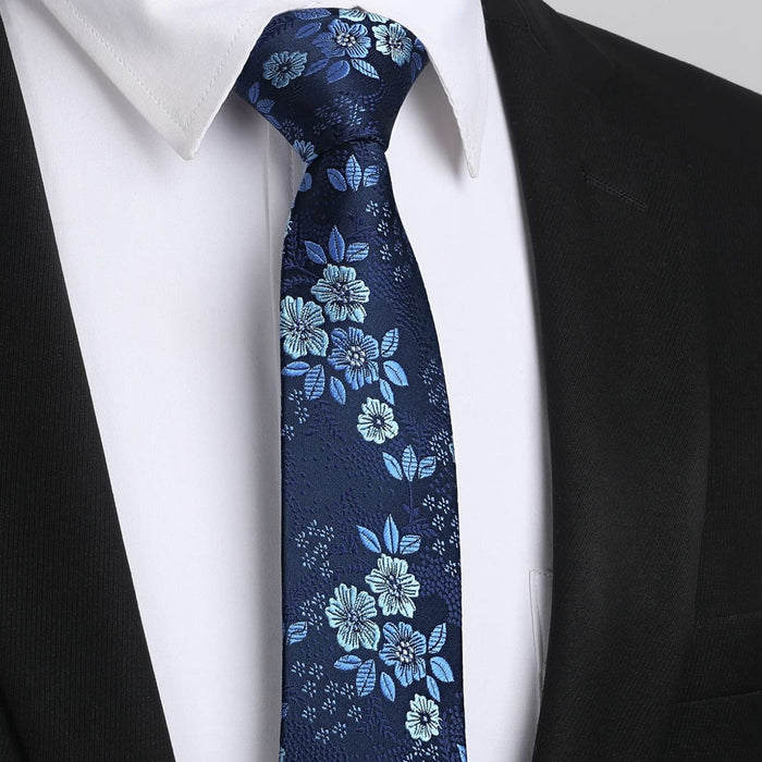 Floral 2.17' Skinny Formal Tie - B- BLUE