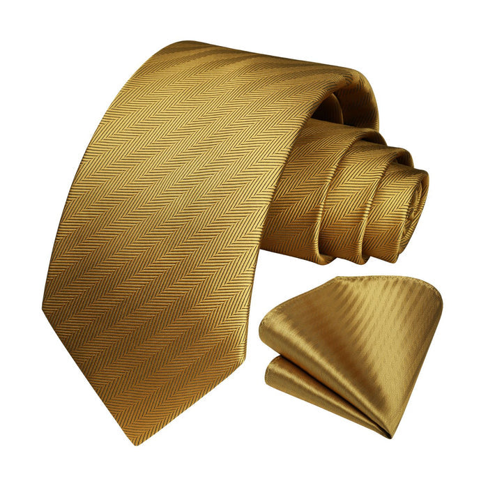 Houndstooth Tie Handkerchief Set - E3 GOLD STRIPED