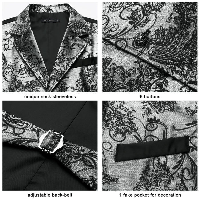 Gothic Lapel Vest for Men - SILVER/BLACK-6