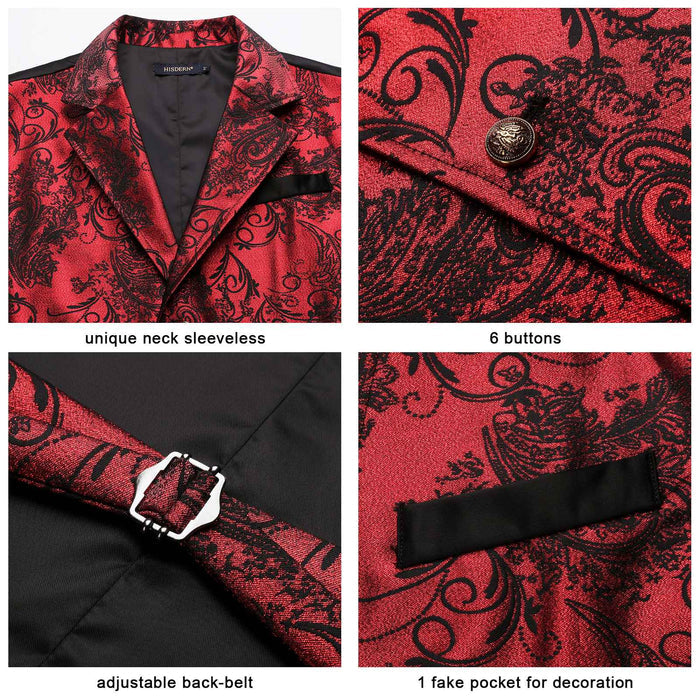 Gothic Lapel Vest for Men - RED/BLACK-5