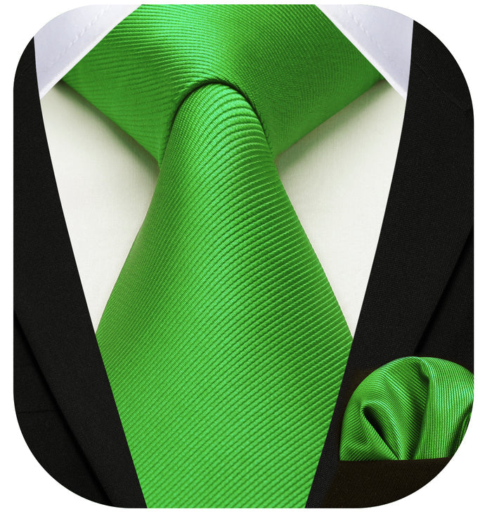 Solid 3.35 inch Tie Handkerchief Set - B-GREEN EMERALD BRIGHT