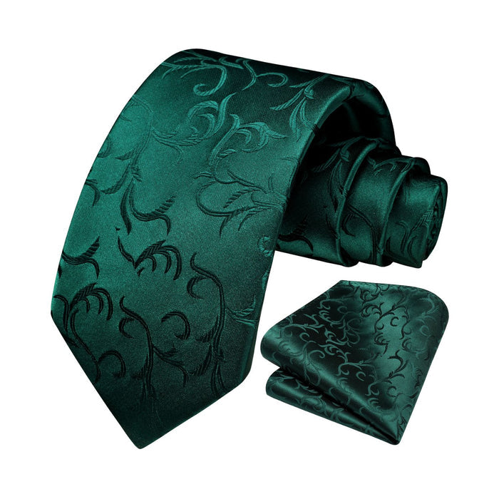 Floral Tie Handkerchief Set - 03A-GREEN