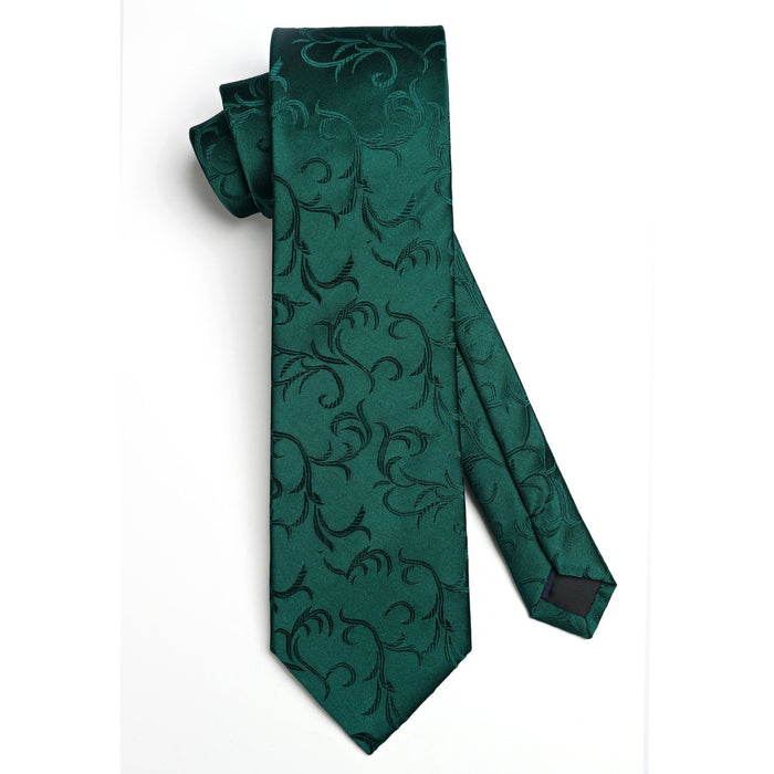 Floral Tie Handkerchief Set - 03A-GREEN
