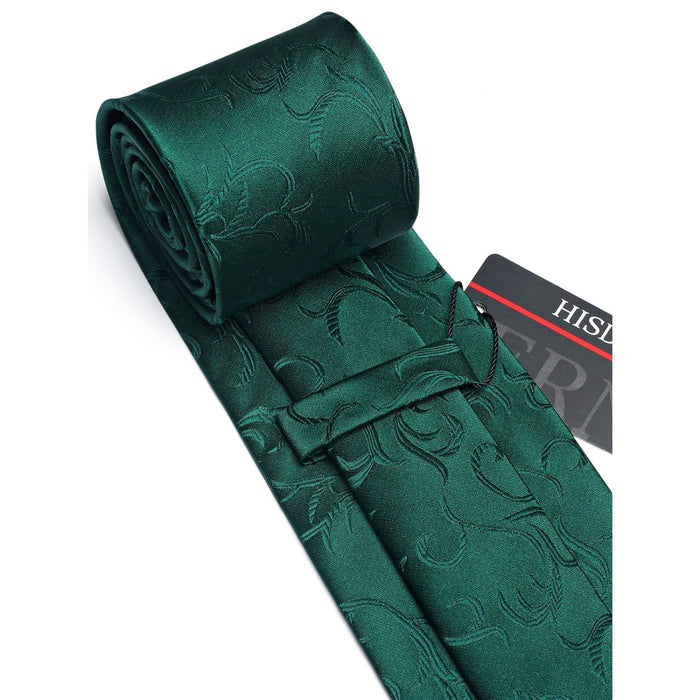 Floral Tie Handkerchief Set - 03A-GREEN