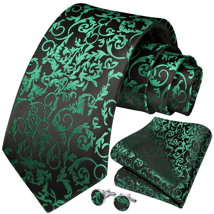 Floral Tie Handkerchief Cufflinks - GREEN-3
