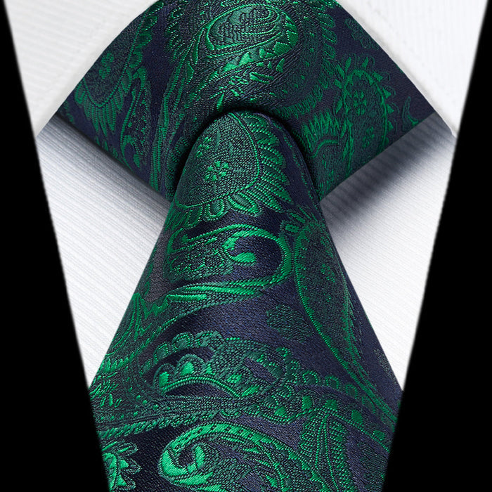 Green paisley tie and pocket square set